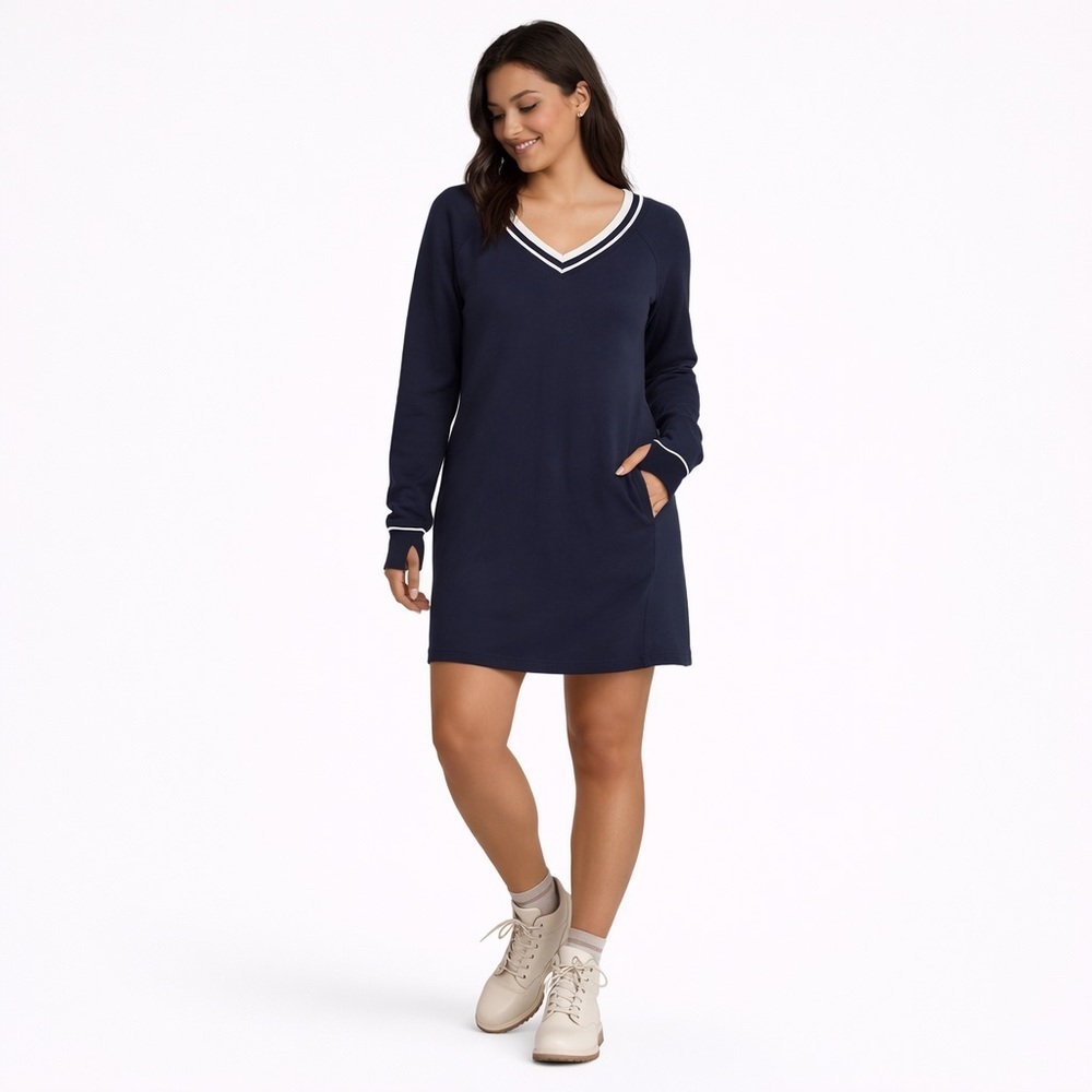 Aerie NWT V- Neck Long Sleeve Navy Dress Size Small